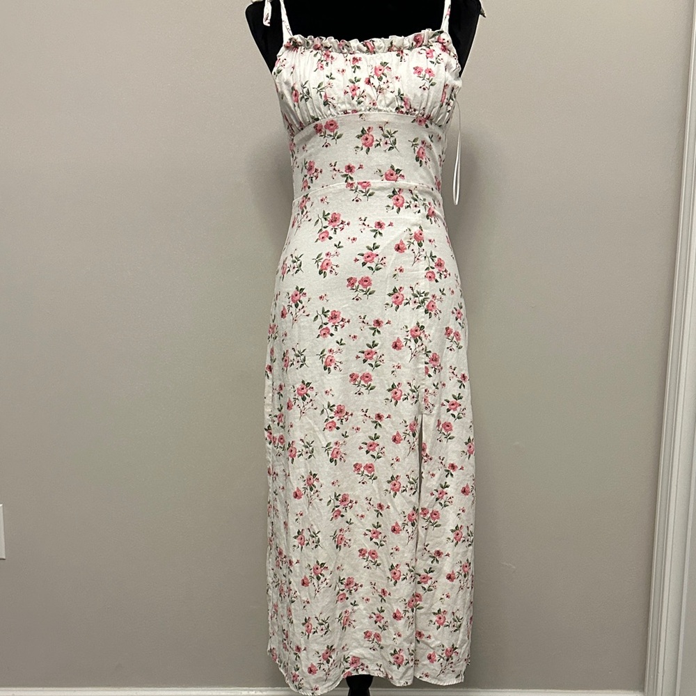 Wayf White Floral Midi Dress